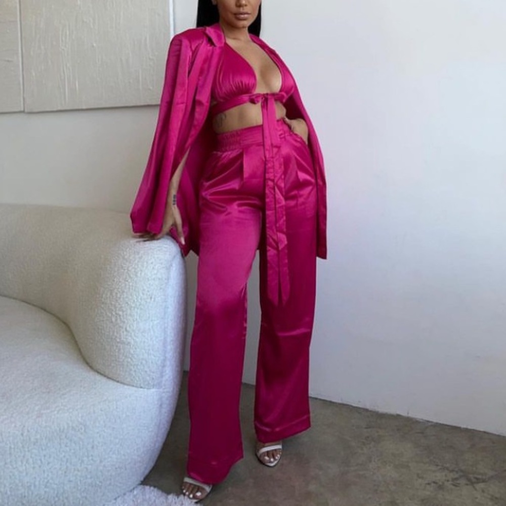 Liberate LA Satin Three Piece Set in Fuchsia